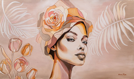 נערה עם כובע ופרח ורוד