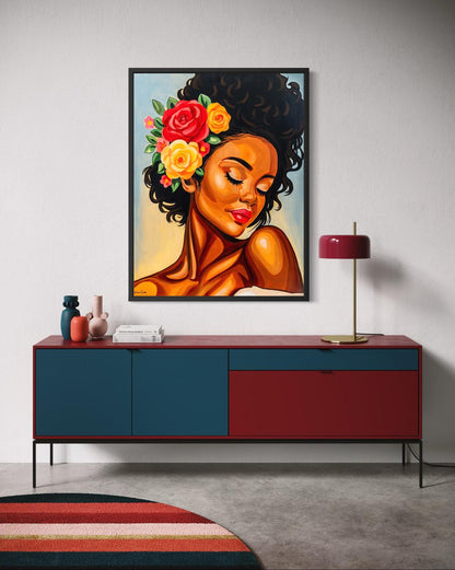 African woman with flowers in her hair