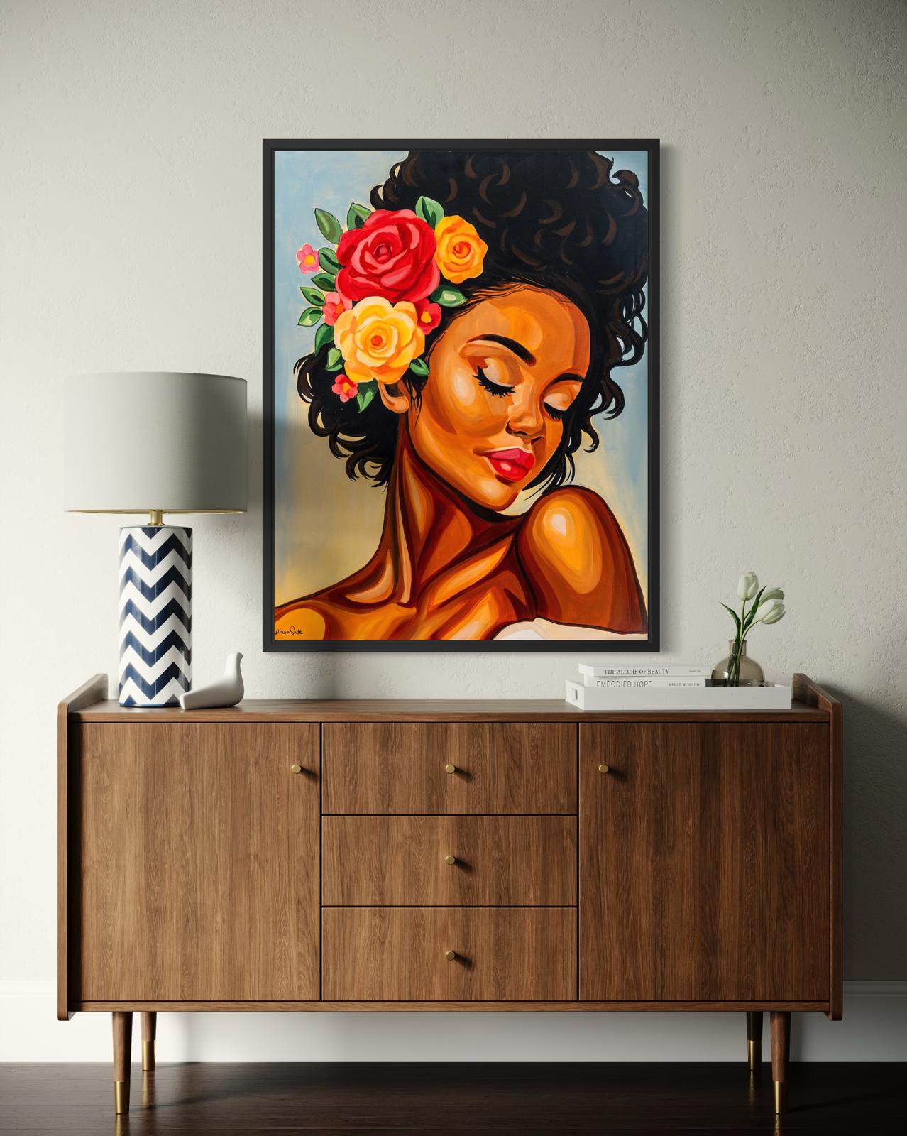 African woman with flowers in her hair