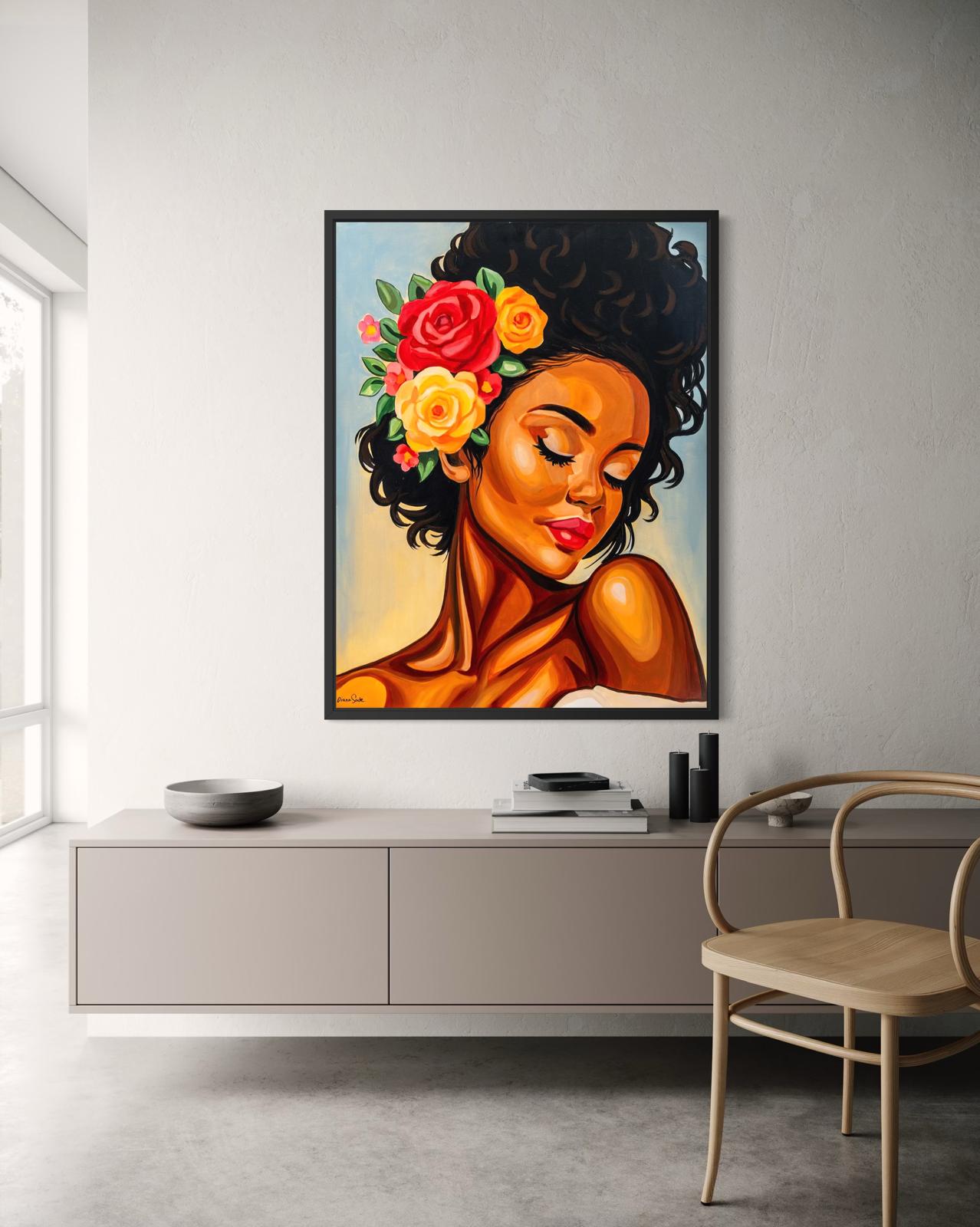 African woman with flowers in her hair